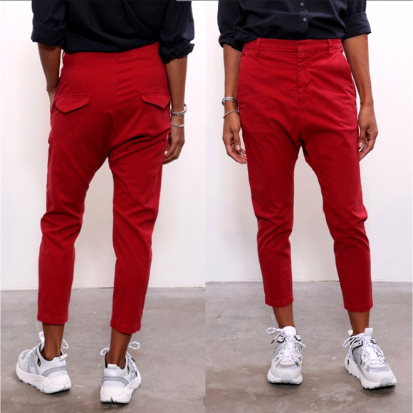 Nili Lotan Paris Pants $345 Drop Crotch Slouchy Cotton Crop Sunkissed Red - Picture 7 of 7